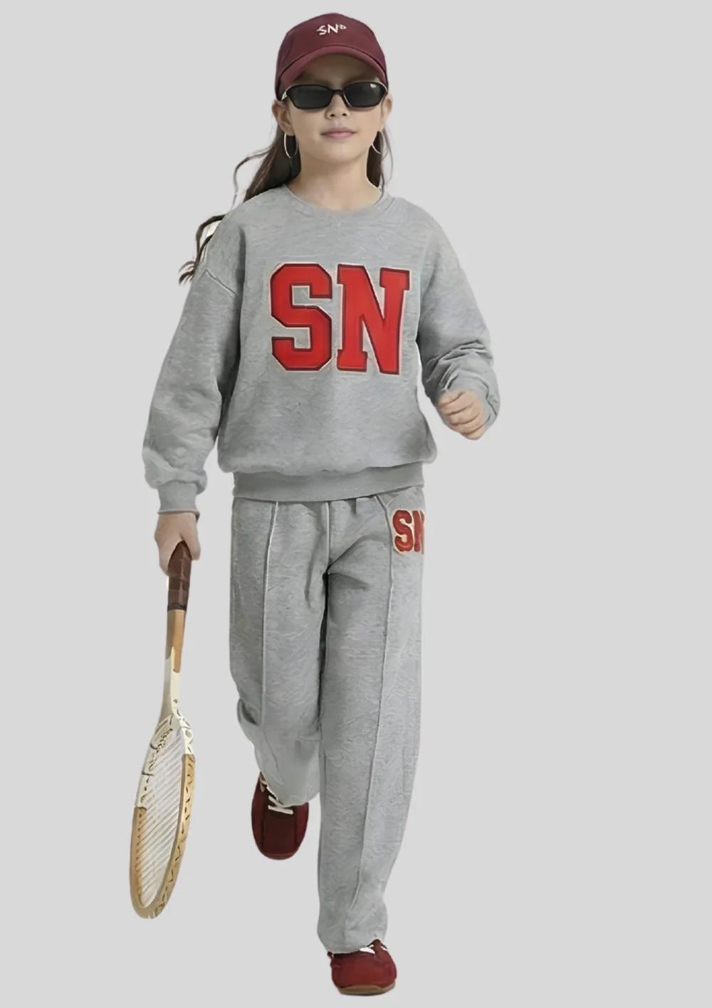 Kids SN Varsity Co-ord Set – Grey & Red - product media