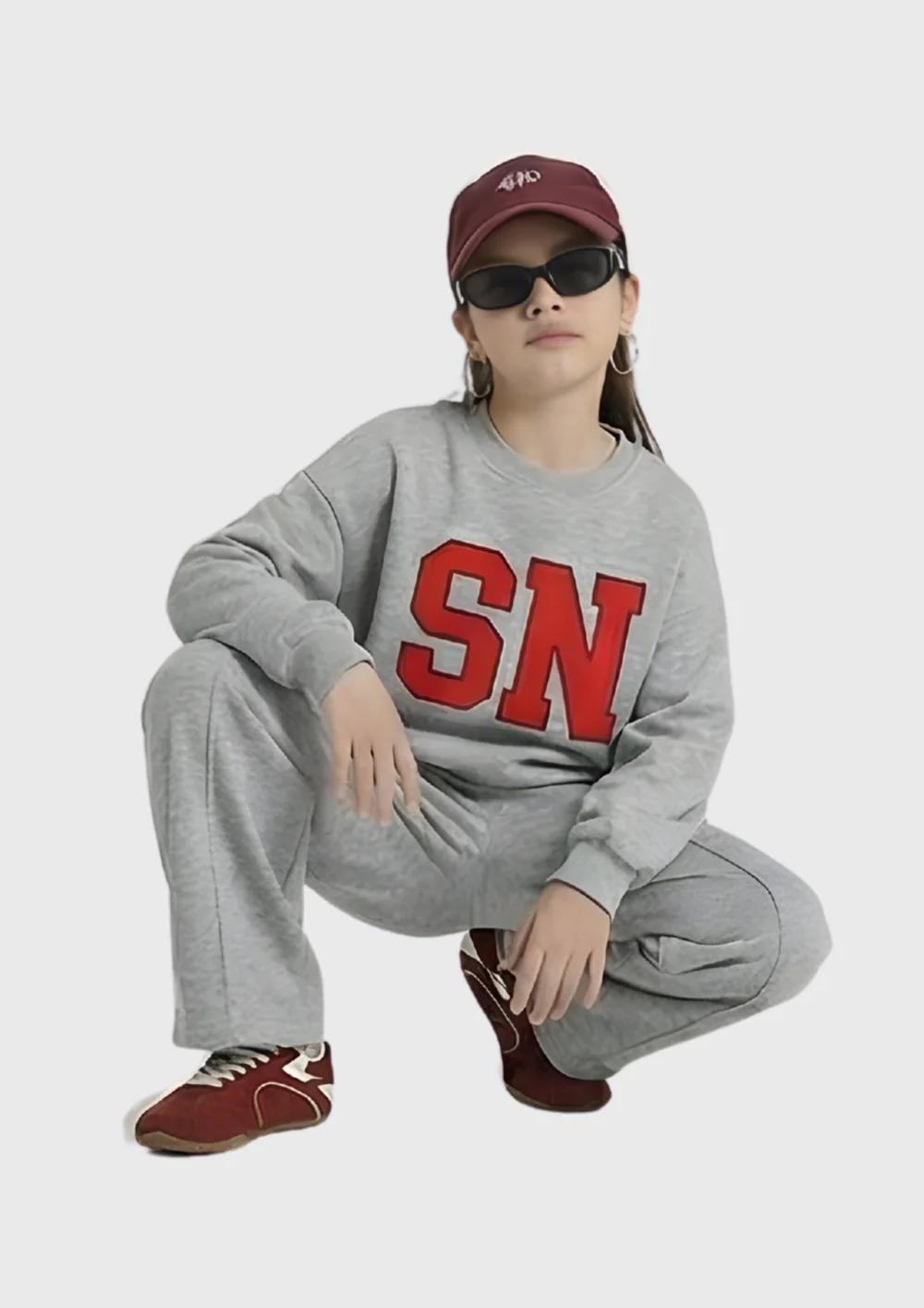 Kids SN Varsity Co-ord Set – Grey & Red - product media
