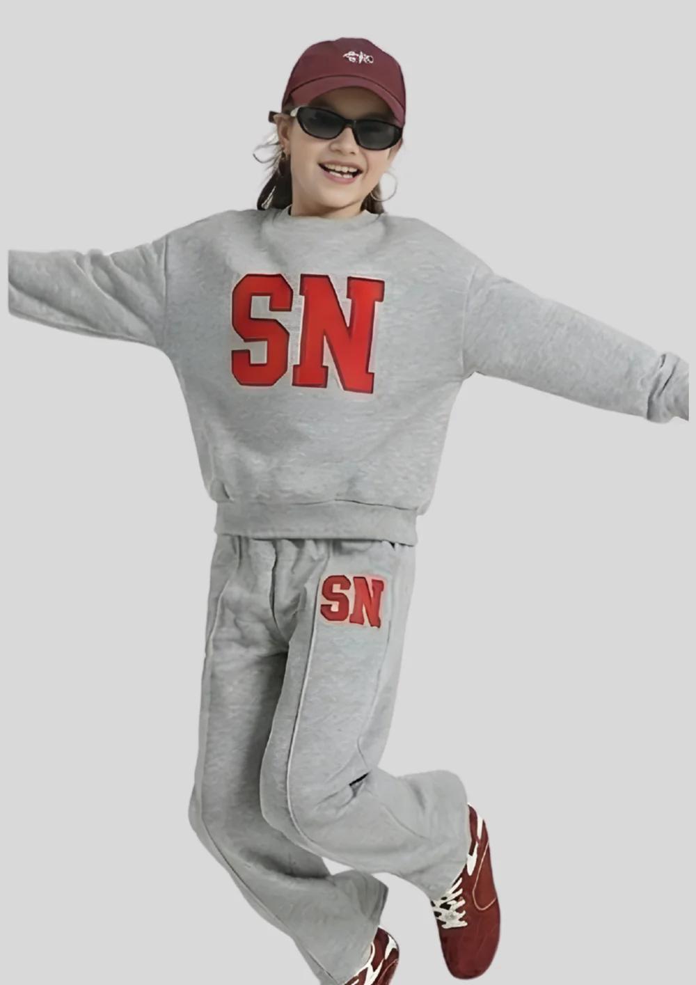 Kids SN Varsity Co-ord Set – Grey & Red - product media