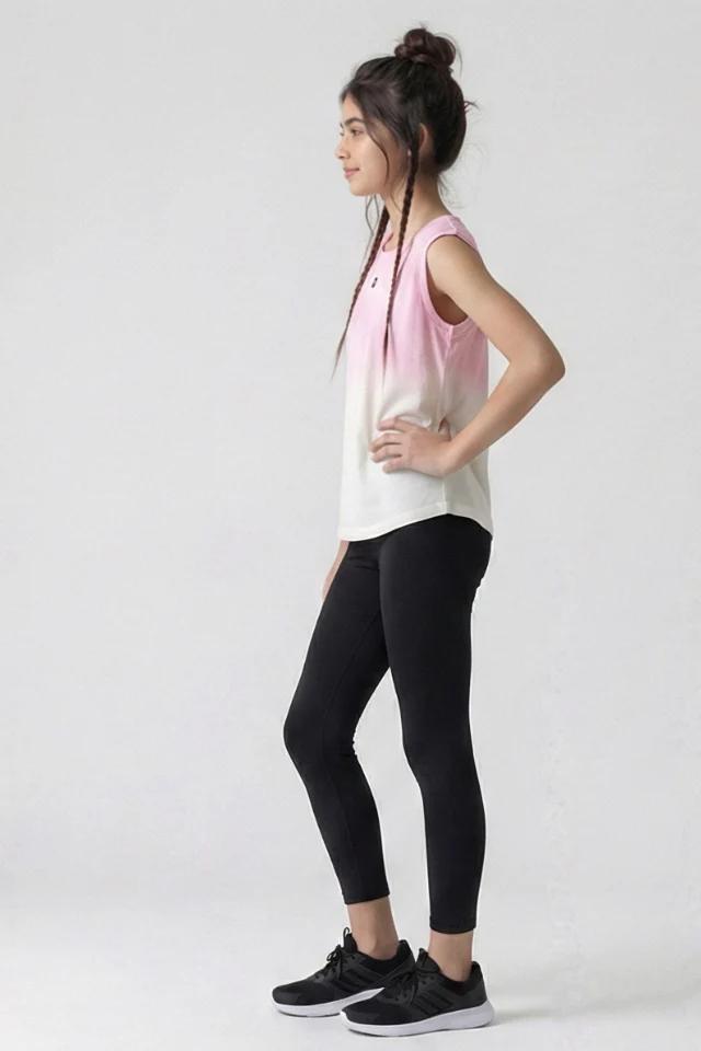 Girls Sleeveless Ombre Tank Top – Pink & White Gradient Athletic Tee - product media