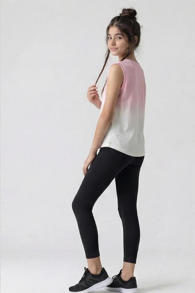 Girls Sleeveless Ombre Tank Top – Pink & White Gradient Athletic Tee - product media