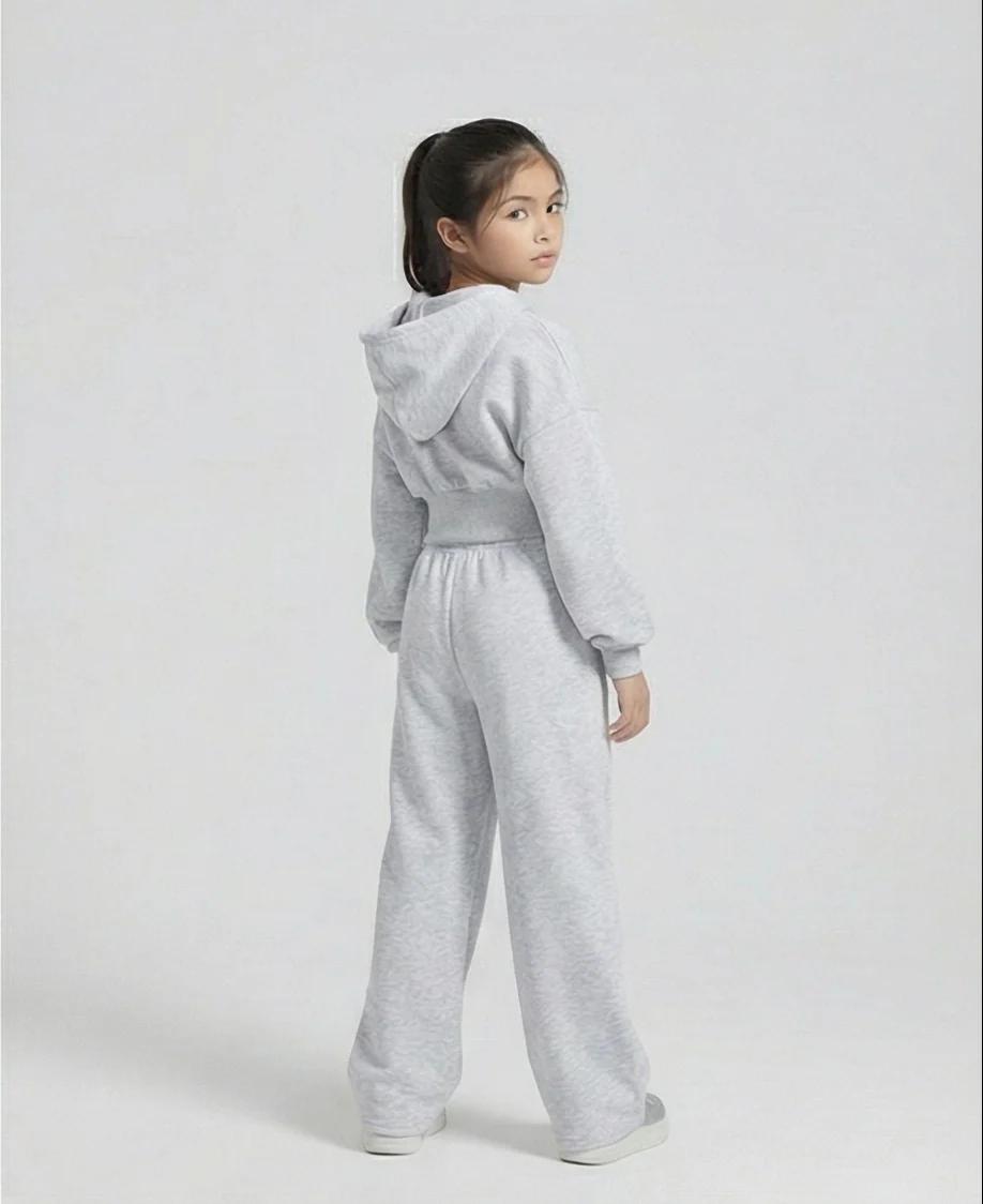 Premium Cropped Hoodie & Wide-Leg Jogger Set – Light Grey - product media