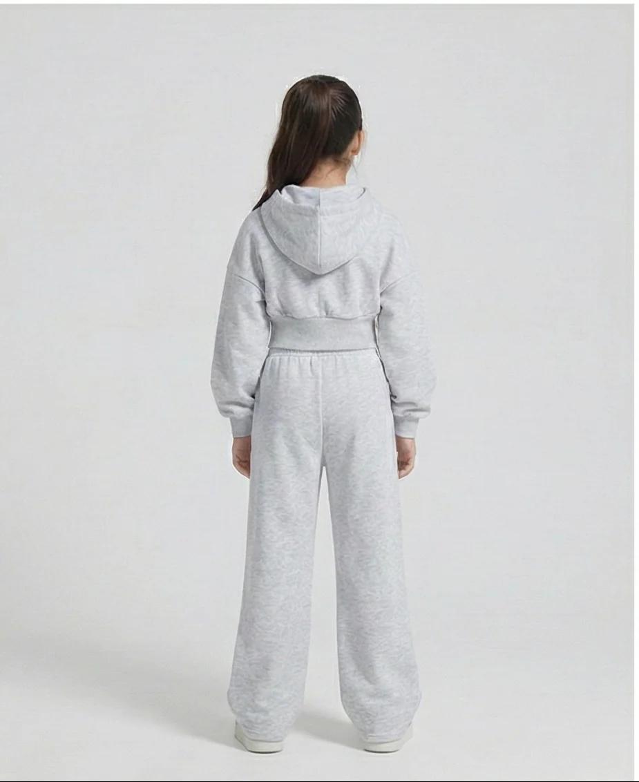 Premium Cropped Hoodie & Wide-Leg Jogger Set – Light Grey - product media